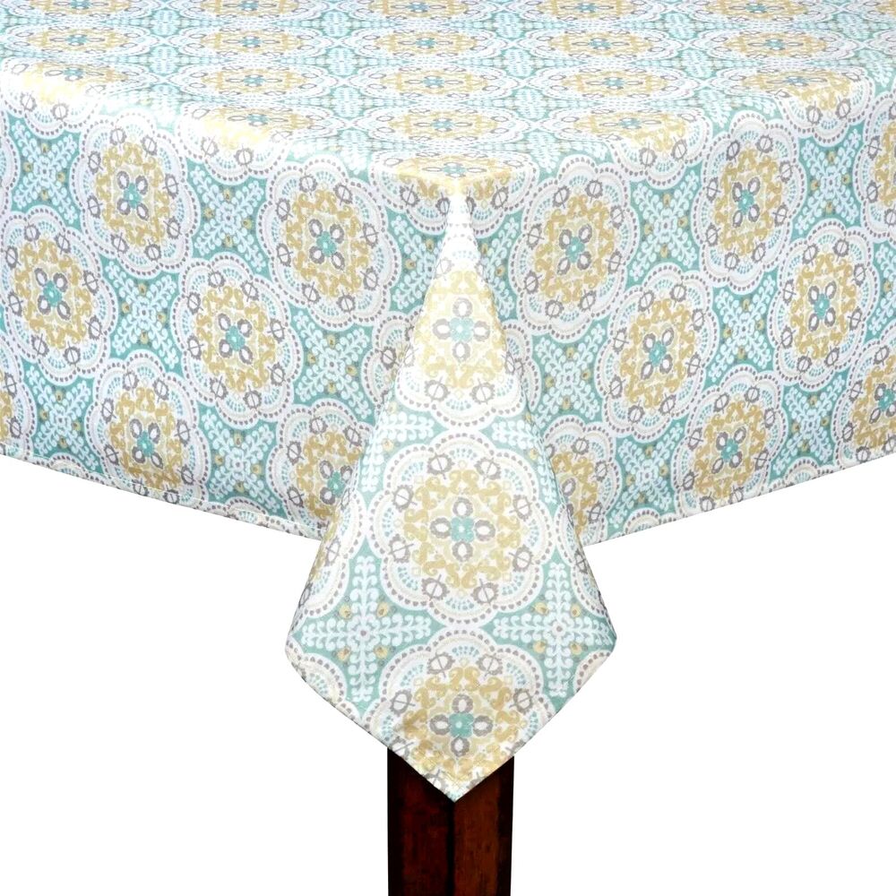 Waverly Astrid Tablecloth Fabric Summer Spring Green Gold Medallion 70" Rd